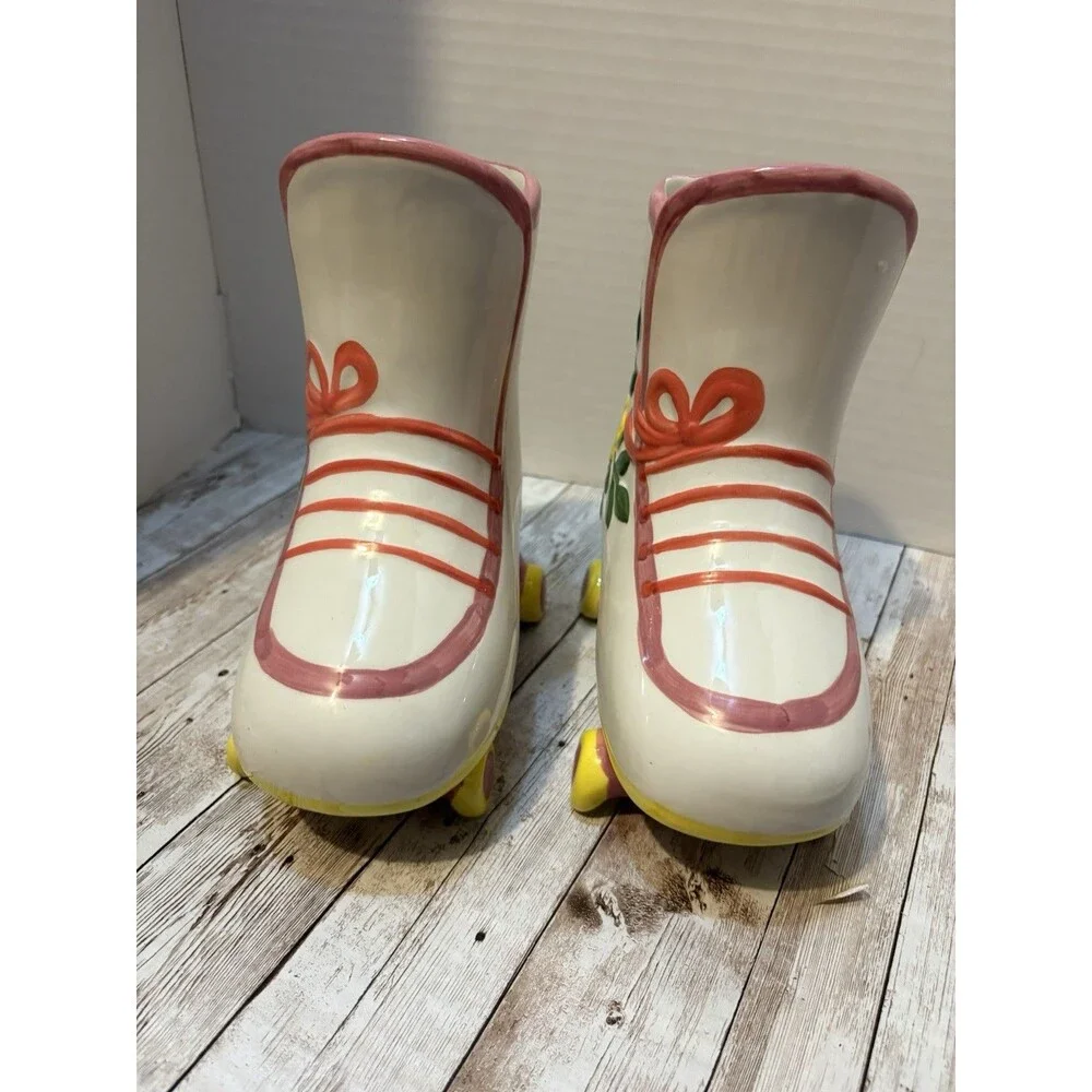 Hobby Lobby Ceramic Roller Skate Planter Vase Floral Pink Retro Decor